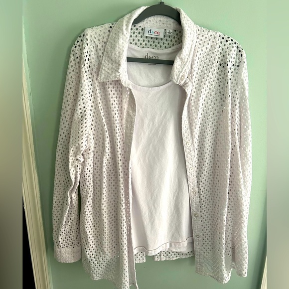 Denim&Co Tops - BUNDLE! White Eyelet Denim & Co button down long sleeve XL shirt & matching tank